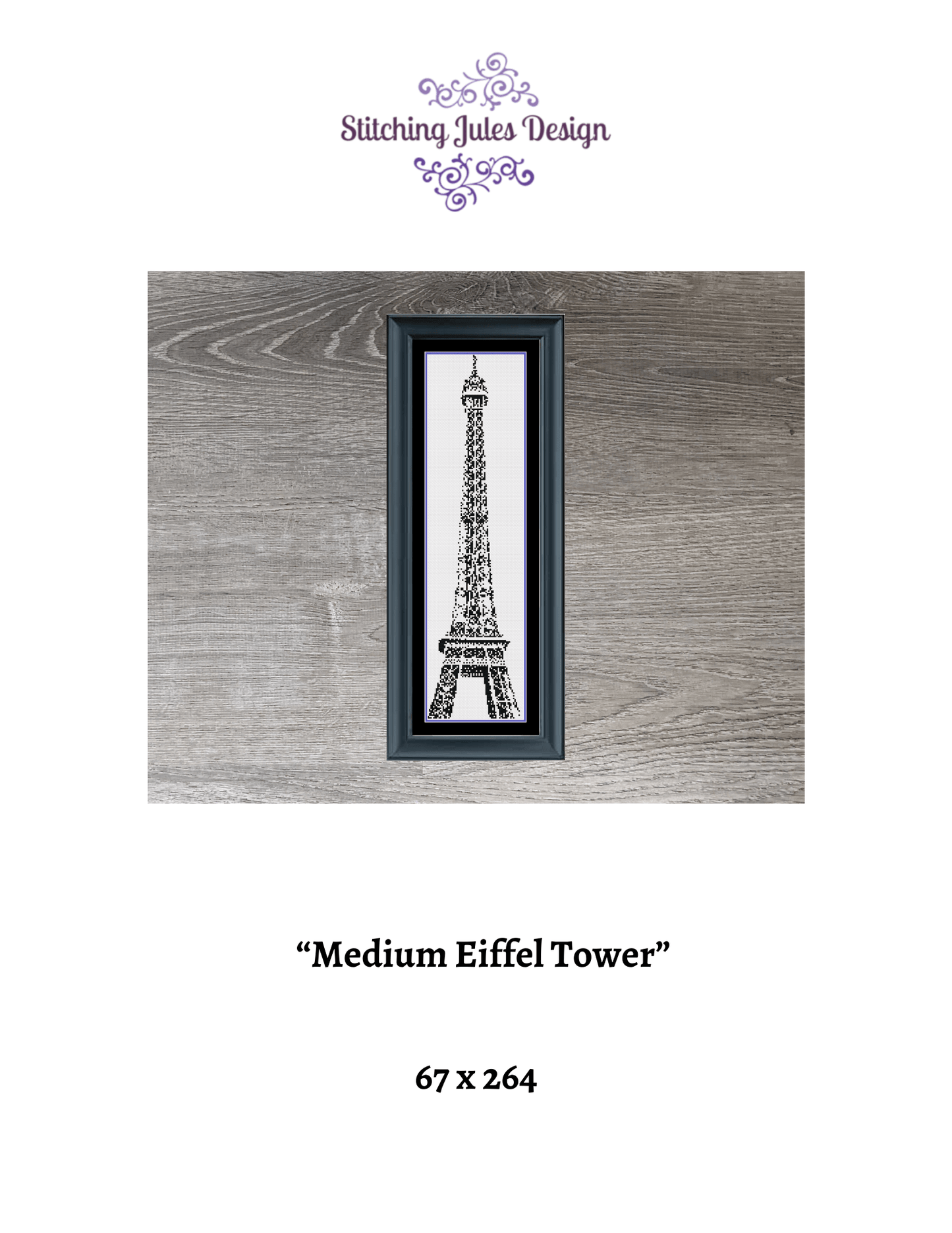 Stitching Jules Design Cross Stitch Pattern Eiffel Tower Medium Monochrome Counted Cross-Stitch Pattern | Instant Download PDF