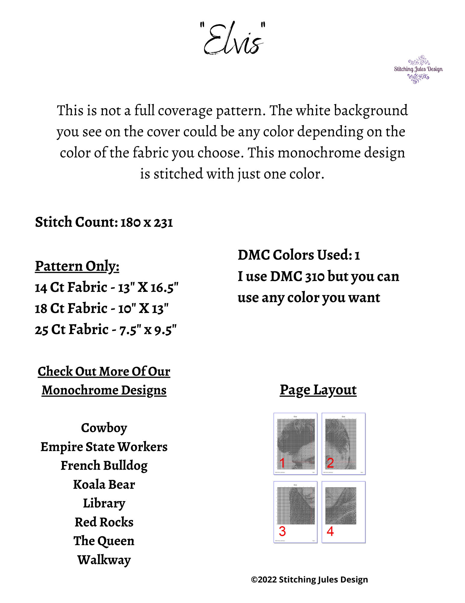 Stitching Jules Design Cross Stitch Pattern Elvis Presley Cross Stitch Pattern | Monochrome Cross Stitch Pattern | PDF Digital Download   Pattern Keeper Ready