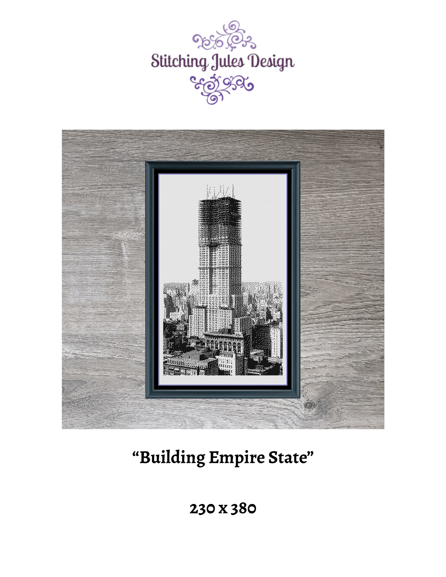 Stitching Jules Design Cross Stitch Pattern Empire State Building Construction Vintage Monochrome Counted Cross-Stitch Pattern (Digital Download)