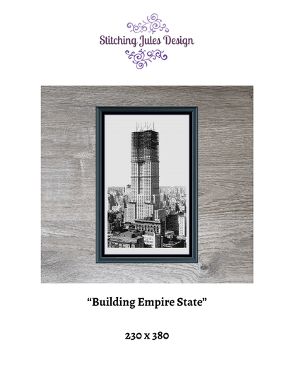Stitching Jules Design Cross Stitch Pattern Empire State Building Construction Vintage Monochrome Counted Cross-Stitch Pattern (Digital Download)