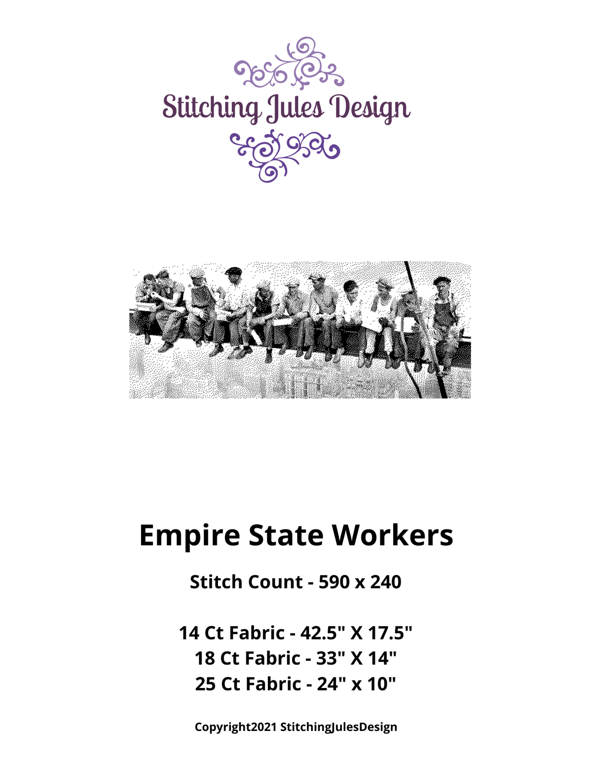 Stitching Jules Design Cross Stitch Pattern Empire State Workers Monochrome Cross Stitch Design Digital Download