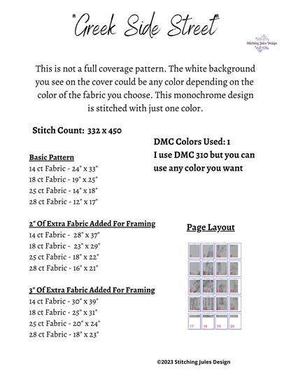 Stitching Jules Design Cross Stitch Pattern European Greek City Street Monochrome Cross Stitch Pattern Instant PDF Download