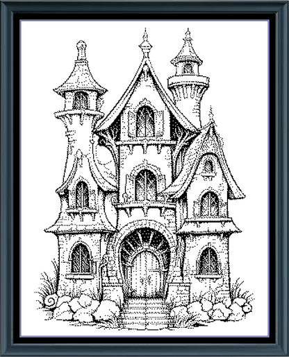 Stitching Jules Design Cross Stitch Pattern Fantasy House Monochrome Sketch Counted Cross Stitch Pattern Digital Download