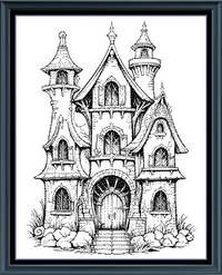 Thumbnail for Stitching Jules Design Cross Stitch Pattern Fantasy House Monochrome Sketch Counted Cross Stitch Pattern Digital Download