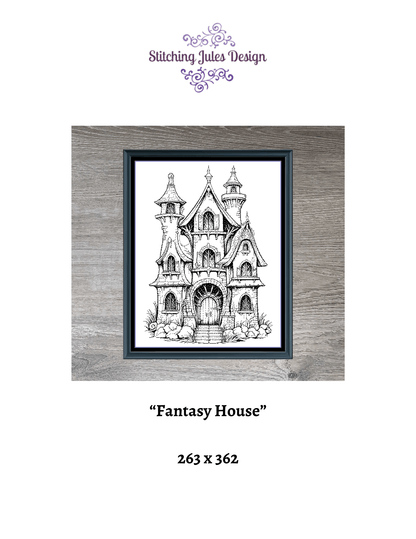 Stitching Jules Design Cross Stitch Pattern Fantasy House Monochrome Sketch Counted Cross Stitch Pattern Digital Download