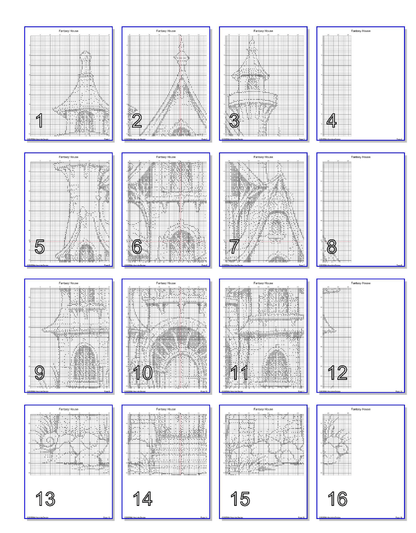 Stitching Jules Design Cross Stitch Pattern Fantasy House Monochrome Sketch Counted Cross Stitch Pattern Digital Download