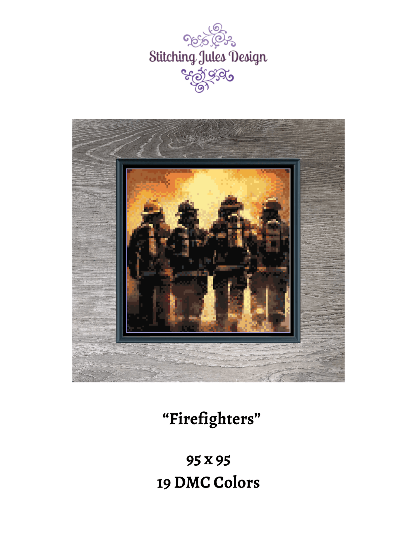 Stitching Jules Design Cross Stitch Pattern Firefighters Fire Firemen First Responders Mini Full Coverage Counted Cross Stitch Pattern Digital Download