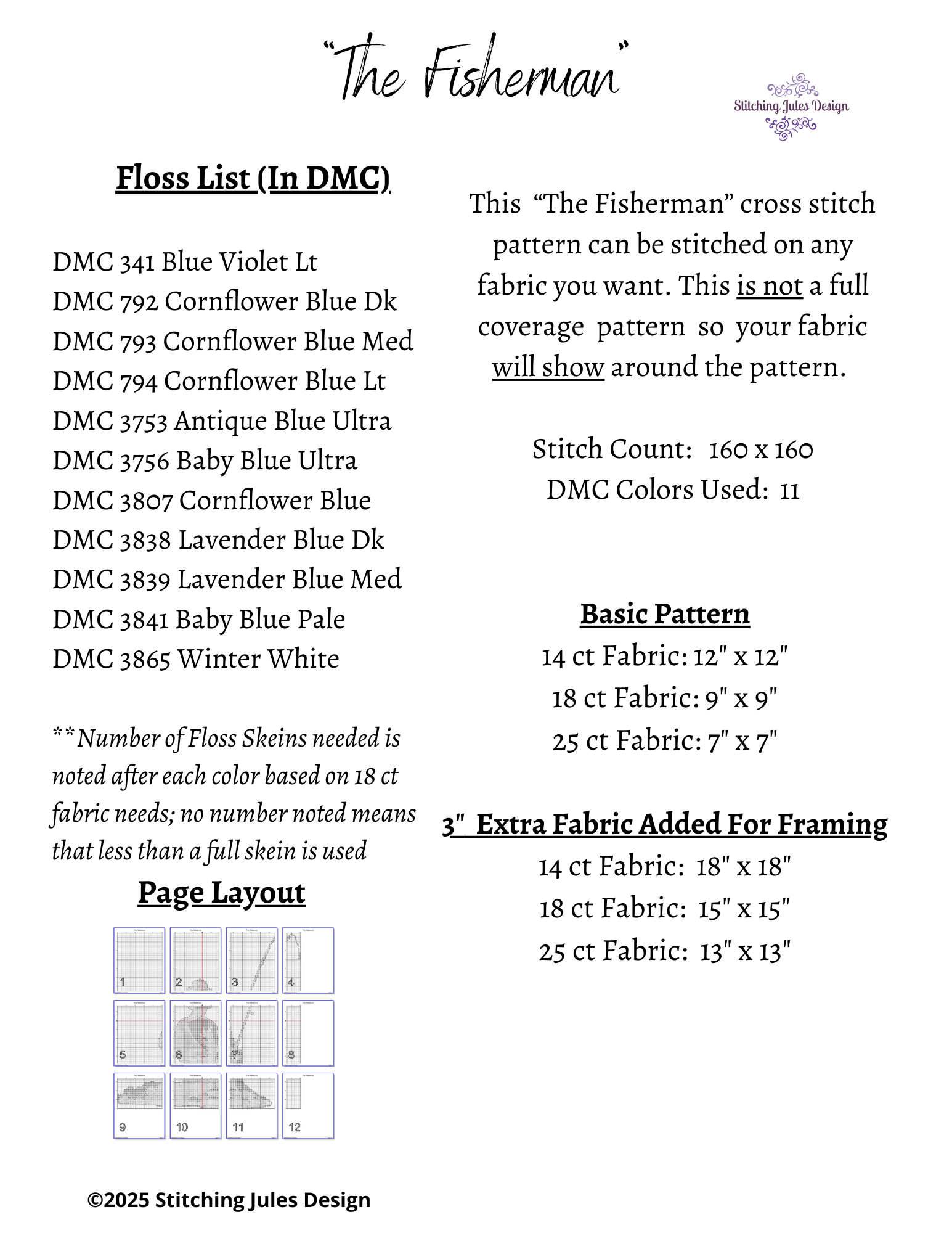 Stitching Jules Design Cross Stitch Pattern Fisherman Fishing Father Grandfather Counted Cross-Stitch Pattern Digital Download
