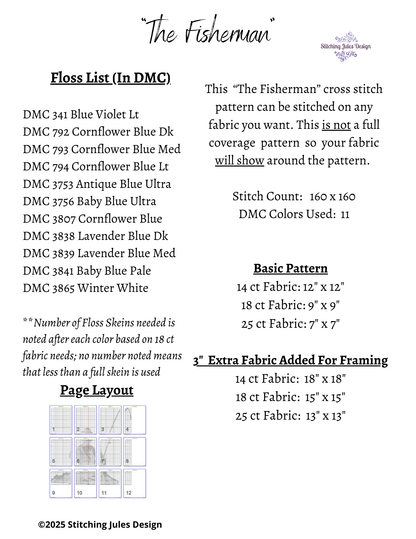 Stitching Jules Design Cross Stitch Pattern Fisherman Fishing Father Grandfather Counted Cross-Stitch Pattern Digital Download