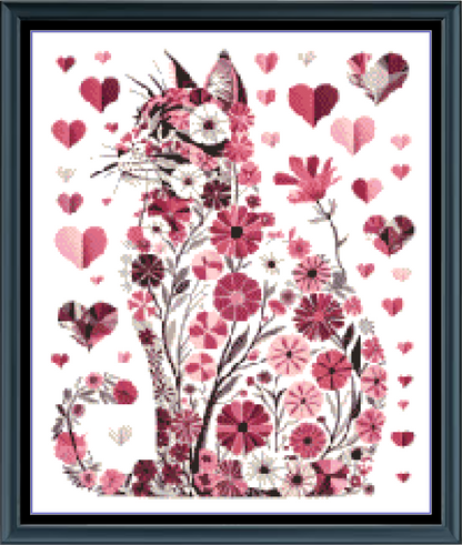 Stitching Jules Design Cross Stitch Pattern Floral Cat Flowers Feline Counted Cross-Stitch Pattern (Digital Download)