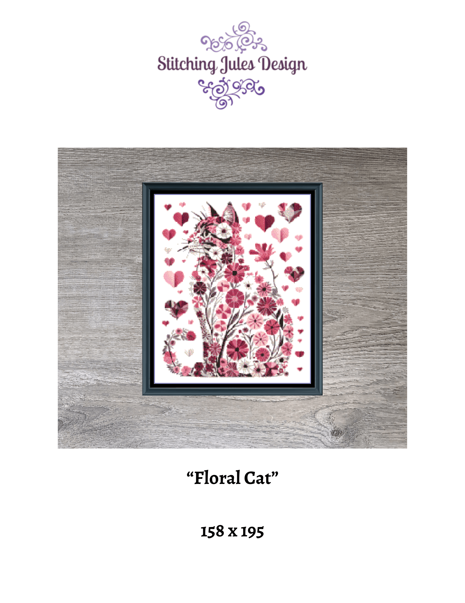Stitching Jules Design Cross Stitch Pattern Floral Cat Flowers Feline Counted Cross-Stitch Pattern (Digital Download)