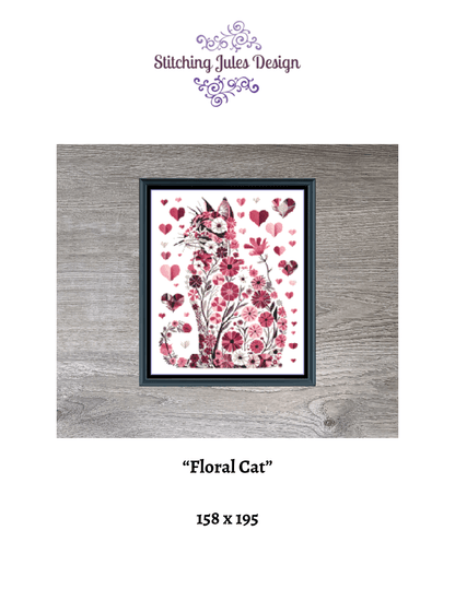 Stitching Jules Design Cross Stitch Pattern Floral Cat Flowers Feline Counted Cross-Stitch Pattern (Digital Download)