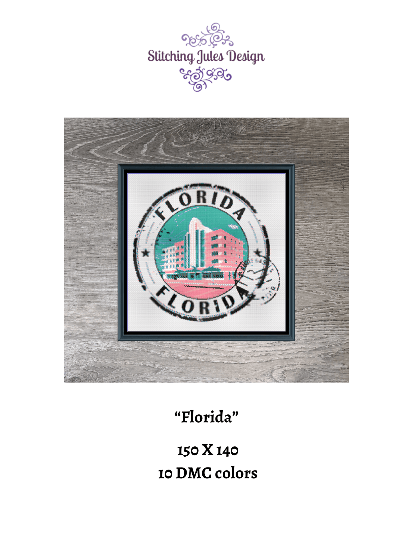 Stitching Jules Design Cross Stitch Pattern Florida Miami US State Counted Cross Stitch Pattern | Instant Download PDF