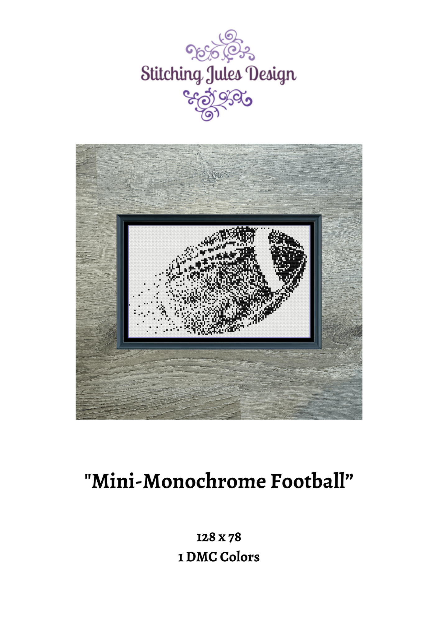 Stitching Jules Design Cross Stitch Pattern Football Mini Monochrome Counted Cross-Stitch Pattern | Instant  Download PDF