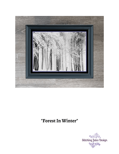 Stitching Jules Design Cross Stitch Pattern Forest Winter Trees Blizzard Landscape Monochrome Black White Counted Cross Stitch Pattern PDF Digital Download Pattern Keeper Ready