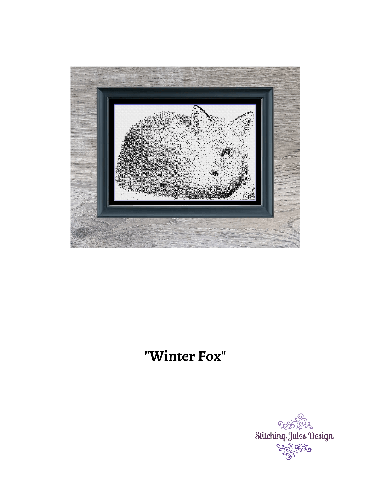 Stitching Jules Design Cross Stitch Pattern Fox Winter Animal Wildlife Snow Monochrome Cross Stitch Needlepoint Embroidery Pattern