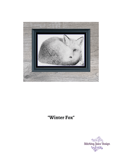 Stitching Jules Design Cross Stitch Pattern Fox Winter Animal Wildlife Snow Monochrome Cross Stitch Needlepoint Embroidery Pattern