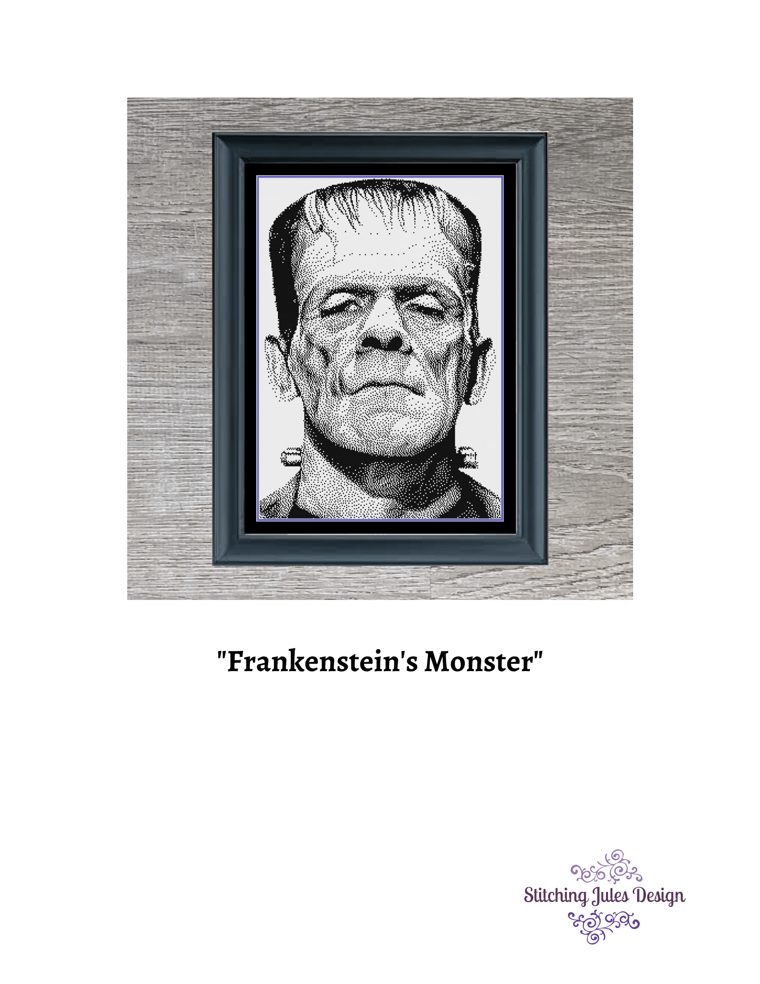 Stitching Jules Design Cross Stitch Pattern Frankenstein Monster Classic Horror Monochrome Cross Stitch Pattern Instant PDF Download