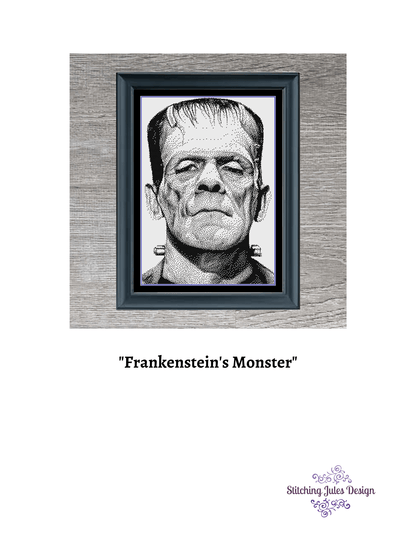 Stitching Jules Design Cross Stitch Pattern Frankenstein Monster Classic Horror Monochrome Cross Stitch Pattern Instant PDF Download