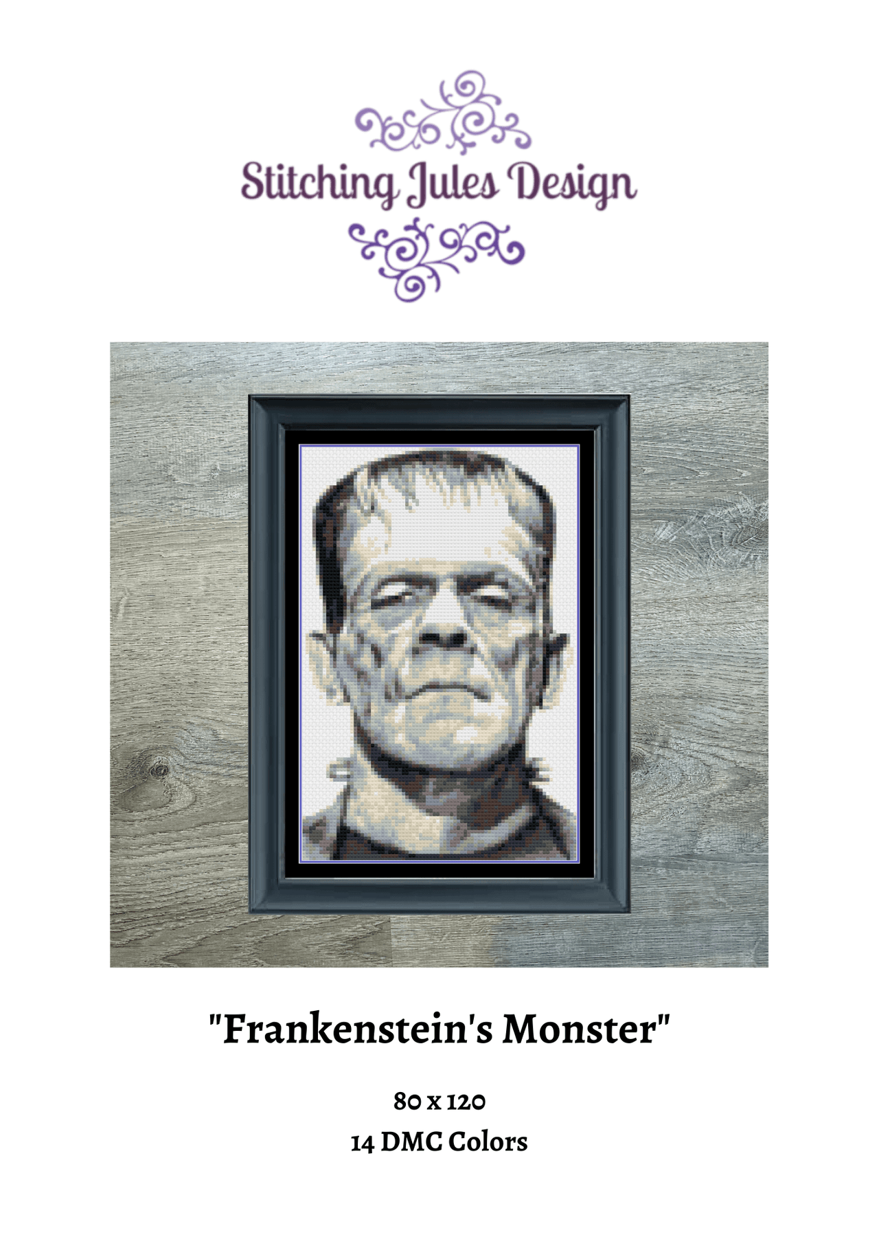 Stitching Jules Design Cross Stitch Pattern Frankenstein's Monster Mini Cross-Stitch Pattern | Instant PDF Download