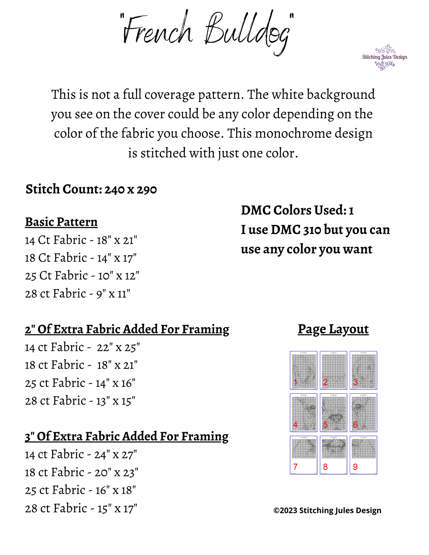 Stitching Jules Design Cross Stitch Pattern French Bulldog Monochrome Cross Stitch Embroidery Needlepoint Pattern PDF Download