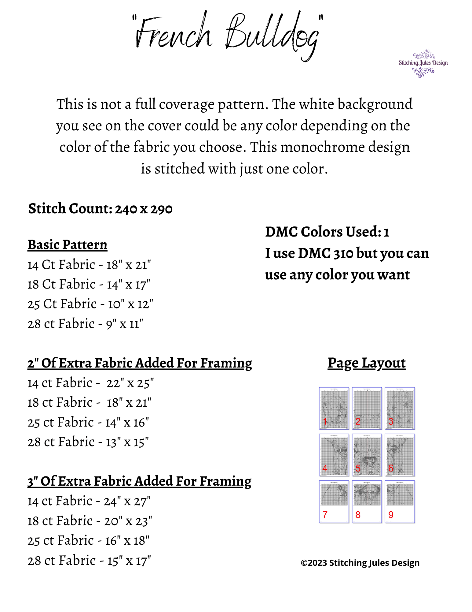 Stitching Jules Design Cross Stitch Pattern French Bulldog Monochrome Cross Stitch Embroidery Needlepoint Pattern PDF Download