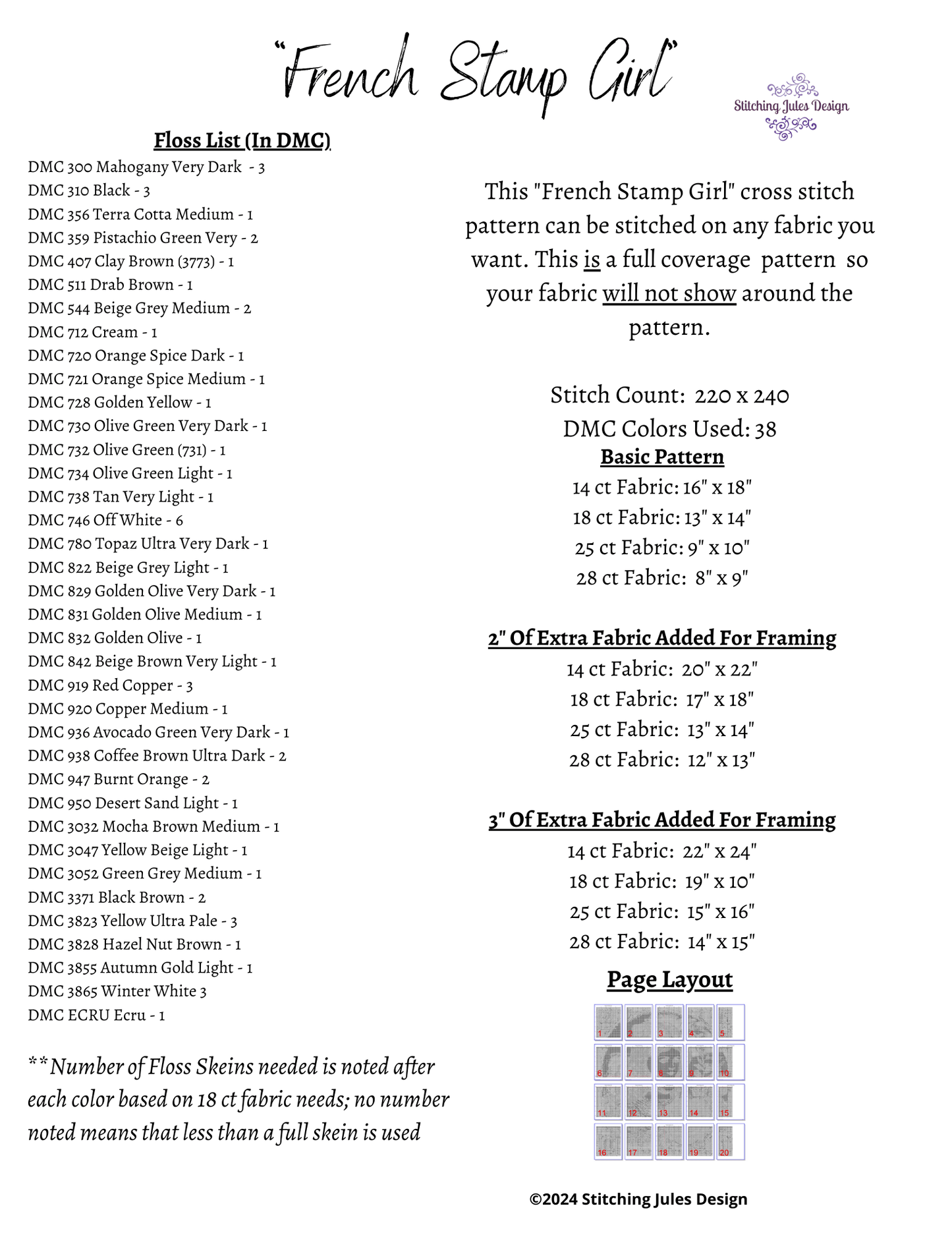 Stitching Jules Design Cross Stitch Pattern French Stamp Art Counted Cross Stitch Pattern | Full Coverage | Instant Download PDF