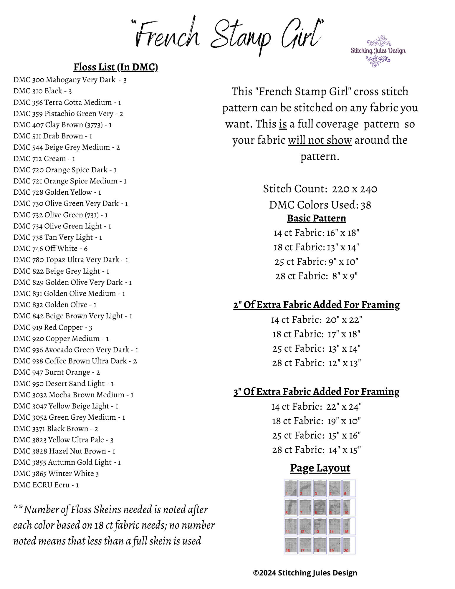 Stitching Jules Design Cross Stitch Pattern French Stamp Art Counted Cross Stitch Pattern | Full Coverage | Instant Download PDF