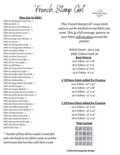 Stitching Jules Design Cross Stitch Pattern French Stamp Art Counted Cross Stitch Pattern | Full Coverage | Instant Download PDF