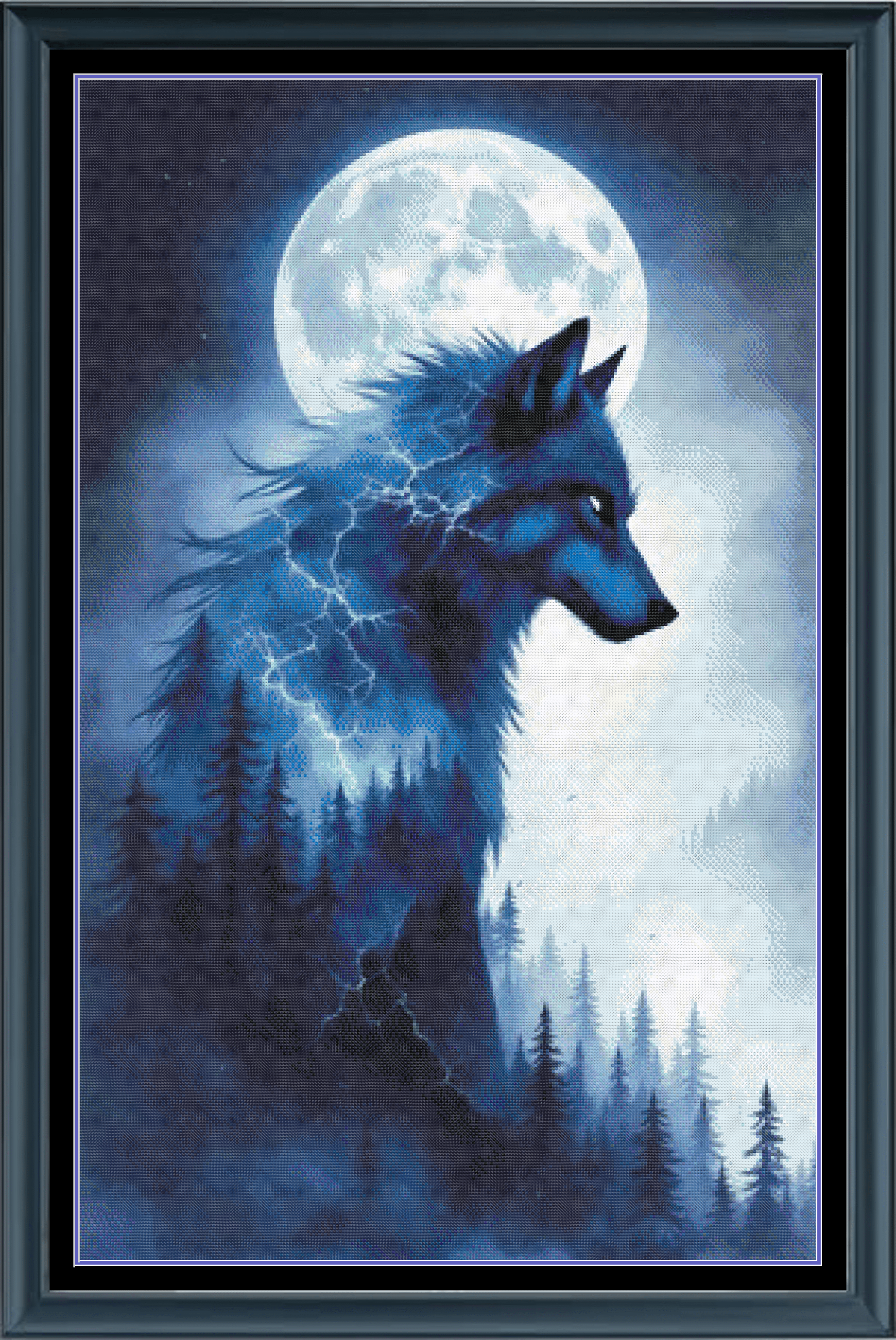 Stitching Jules Design Cross Stitch Pattern Full Moon Wolf Spiritual Animal Full Coverage Counted Cross Stitch Pattern (Digital Download)