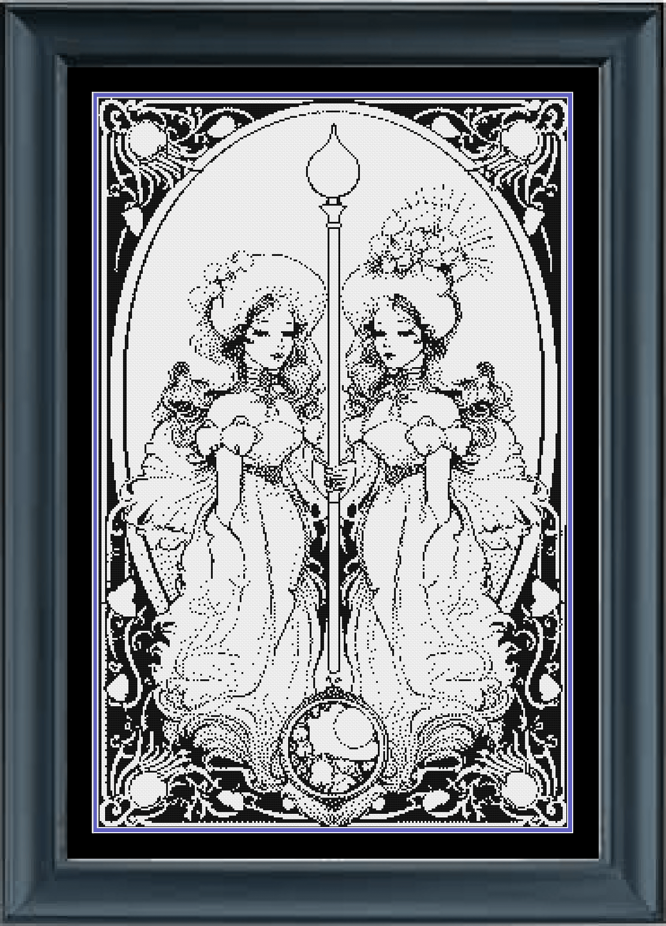 Stitching Jules Design Cross Stitch Pattern Gemini Tarot Card Zodiac Sign Monochrome Counted Cross Stitch Pattern | Blackwork Pattern | Instant Download PDF