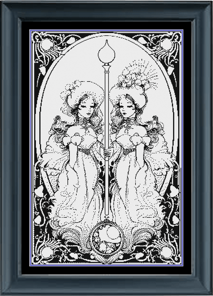 Stitching Jules Design Cross Stitch Pattern Gemini Tarot Card Zodiac Sign Monochrome Counted Cross Stitch Pattern | Blackwork Pattern | Instant Download PDF
