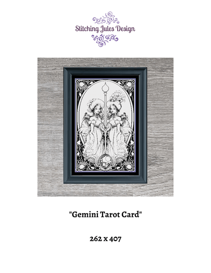 Stitching Jules Design Cross Stitch Pattern Gemini Tarot Card Zodiac Sign Monochrome Counted Cross Stitch Pattern | Blackwork Pattern | Instant Download PDF