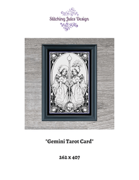 Thumbnail for Stitching Jules Design Cross Stitch Pattern Gemini Tarot Card Zodiac Sign Monochrome Counted Cross Stitch Pattern | Blackwork Pattern | Instant Download PDF