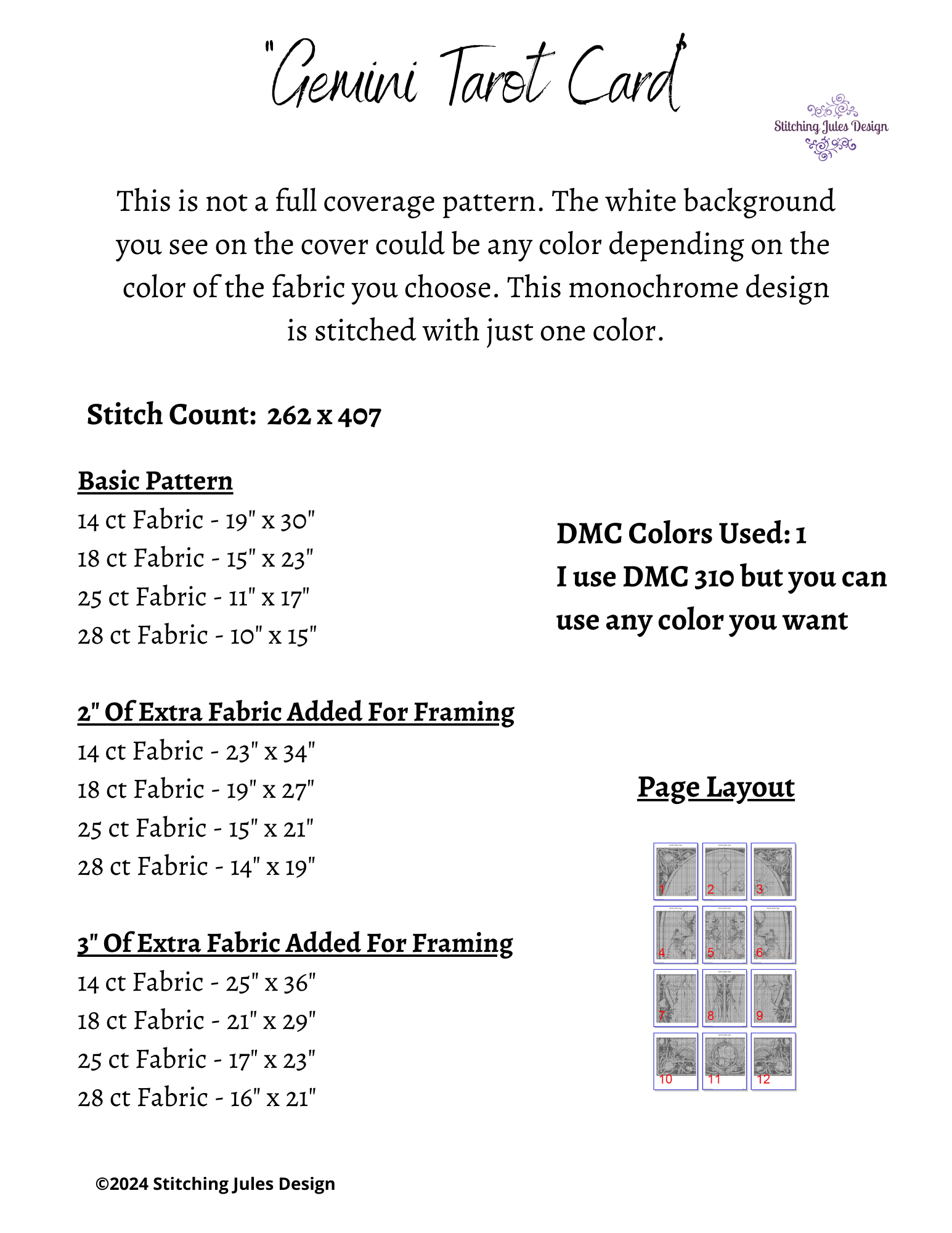 Stitching Jules Design Cross Stitch Pattern Gemini Tarot Card Zodiac Sign Monochrome Counted Cross Stitch Pattern | Blackwork Pattern | Instant Download PDF