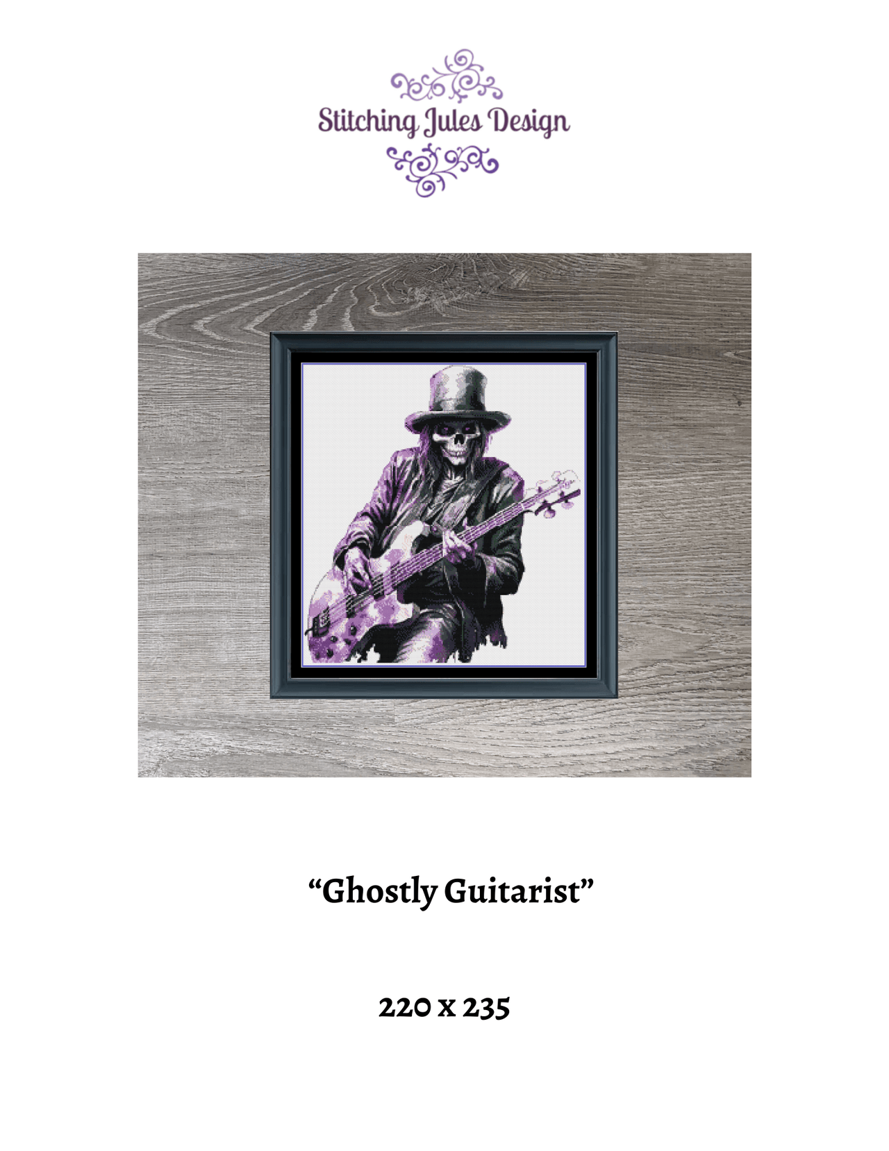 Stitching Jules Design Cross Stitch Pattern Ghostly Guitarist Halloween Music Counted Cross Stitch Pattern | Instant Download PDF