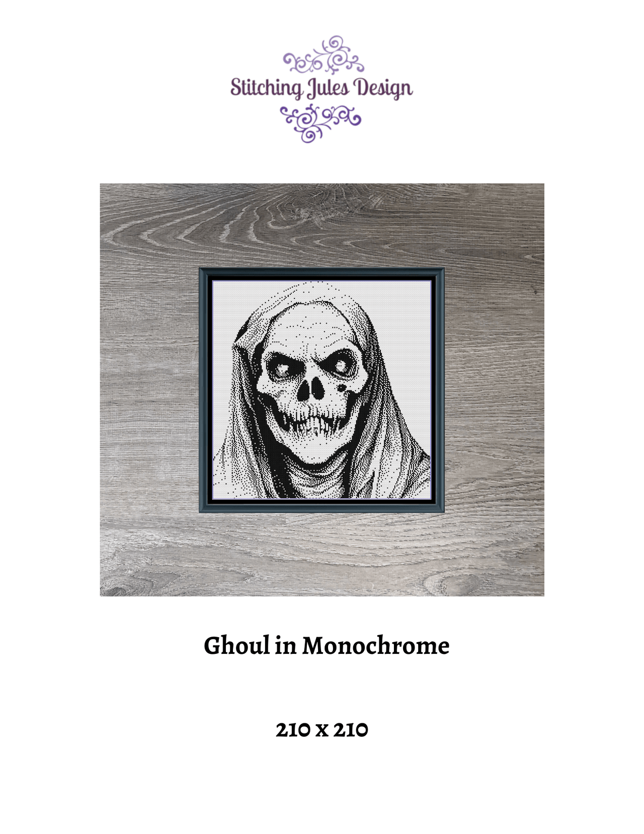 Stitching Jules Design Cross Stitch Pattern Ghoul in Monochrome