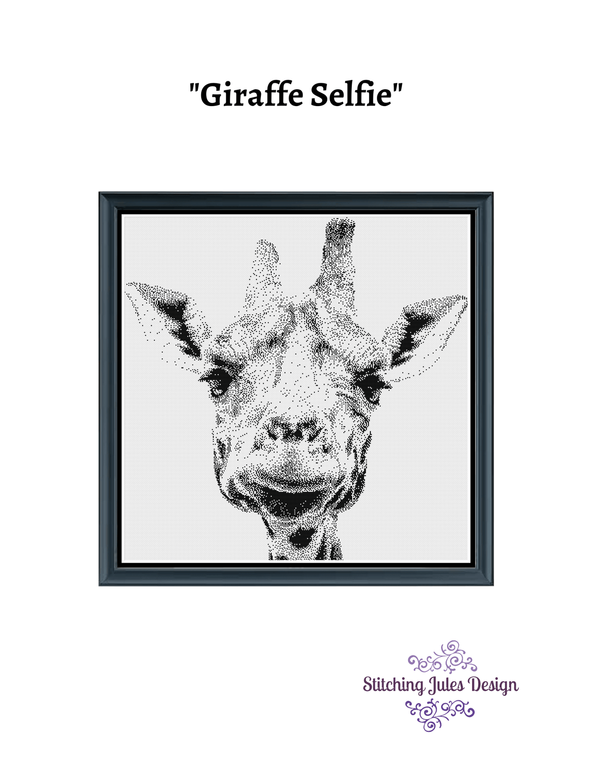 Stitching Jules Design Cross Stitch Pattern Giraffe Selfie Monochrome Cross Stitch Pattern PDF Download