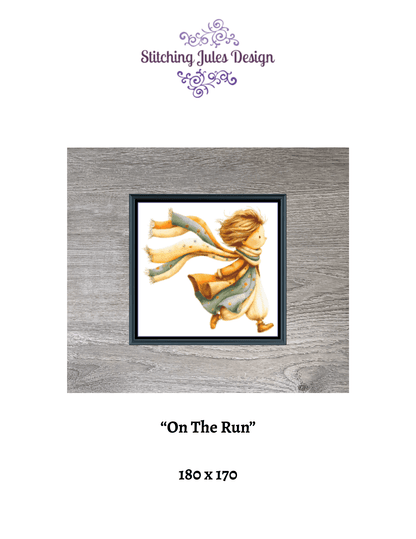 Stitching Jules Design Cross Stitch Pattern Girl Running Autumn Fall Mini Counted Cross-Stitch Pattern (Digital Download)