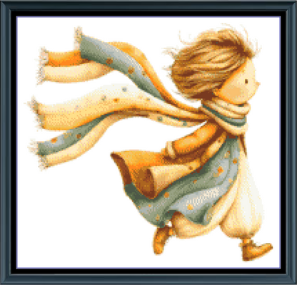 Stitching Jules Design Cross Stitch Pattern Girl Running Autumn Fall Mini Counted Cross-Stitch Pattern (Digital Download)