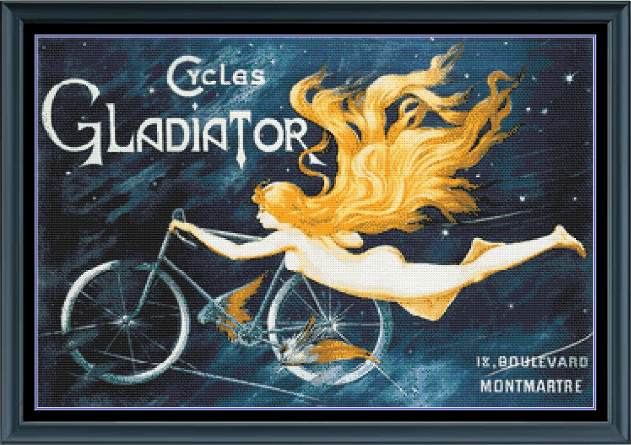 Stitching Jules Design Cross Stitch Pattern Gladiator Cycles Poster French Vintage Counted Cross-Stitch Pattern | Instant Download PDF