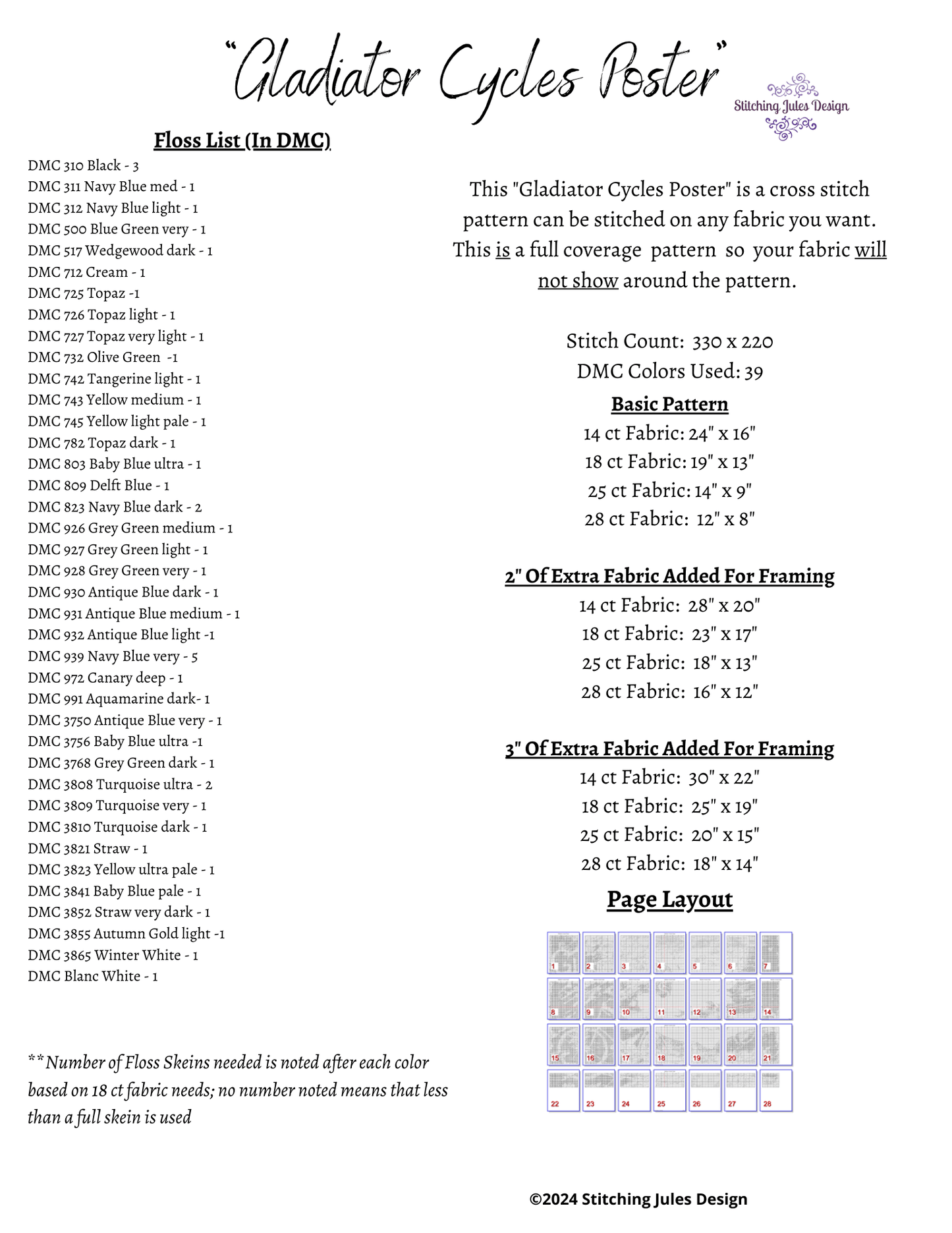 Stitching Jules Design Cross Stitch Pattern Gladiator Cycles Poster French Vintage Counted Cross-Stitch Pattern | Instant Download PDF