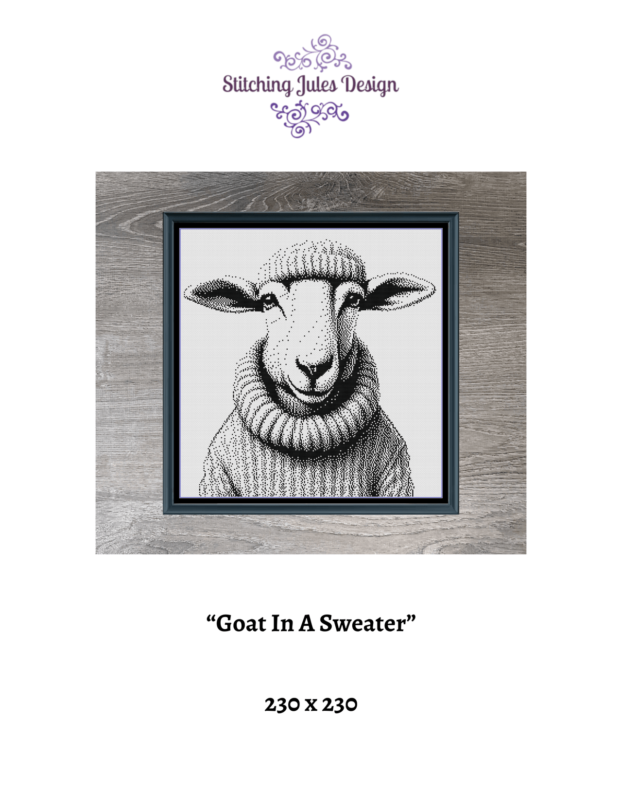 Stitching Jules Design Cross Stitch Pattern Goat Animal Clothes Sweater Funny Monochrome Blackwork Counted Cross Stitch Pattern Digital Download