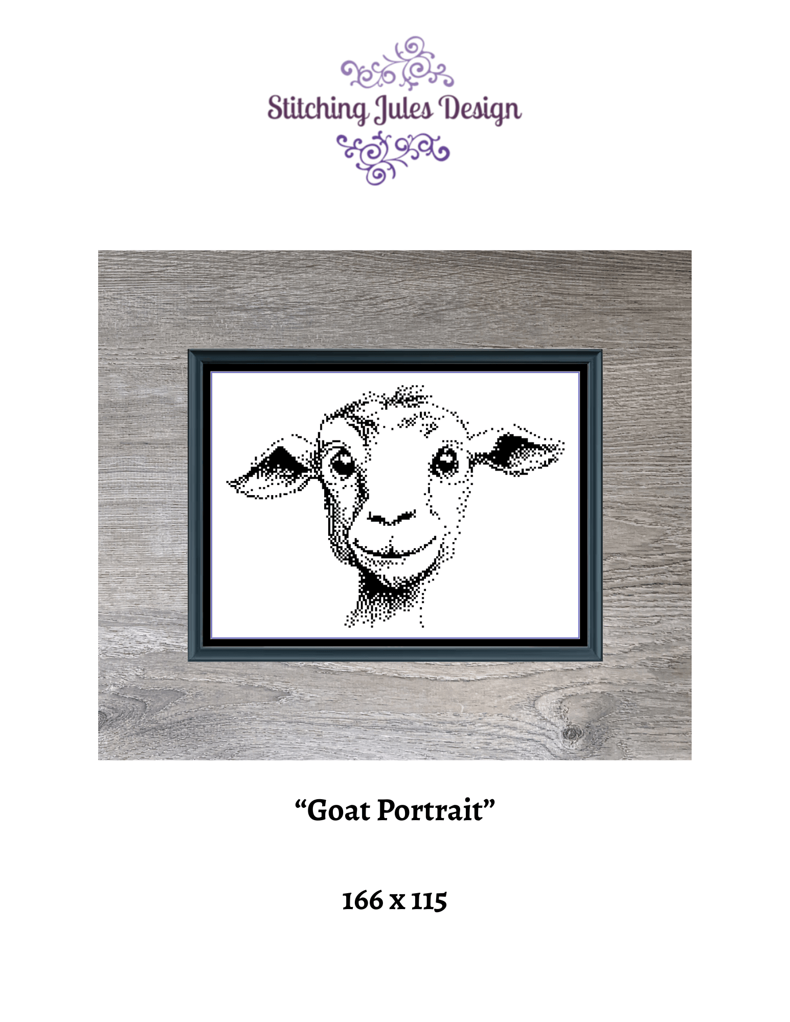 Stitching Jules Design Cross Stitch Pattern Goat Barnyard Animal Monochrome Counted Cross-Stitch Pattern (Digital Download)