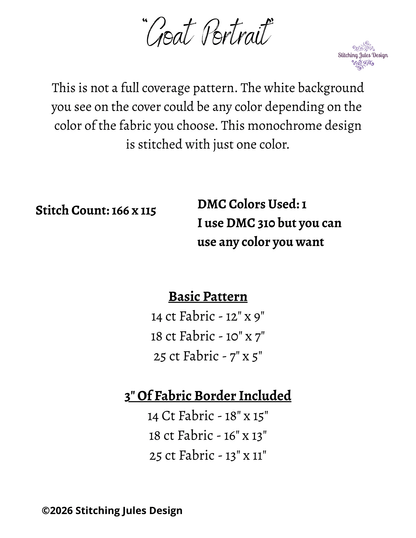 Stitching Jules Design Cross Stitch Pattern Goat Barnyard Animal Monochrome Counted Cross-Stitch Pattern (Digital Download)