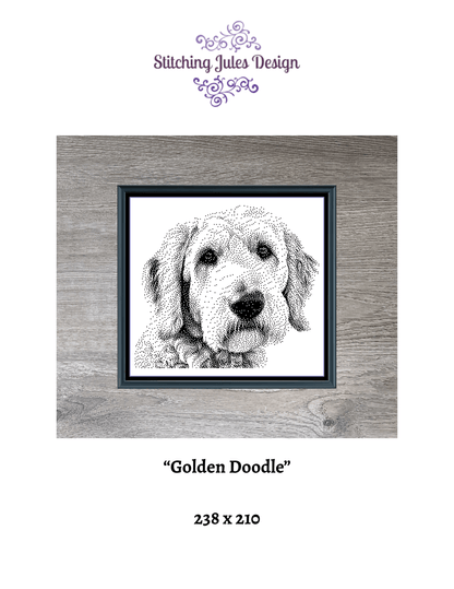 Stitching Jules Design Cross Stitch Pattern Golden Doodle Dog Breed Monochrome Counted Cross-Stitch Pattern (Digital Download)