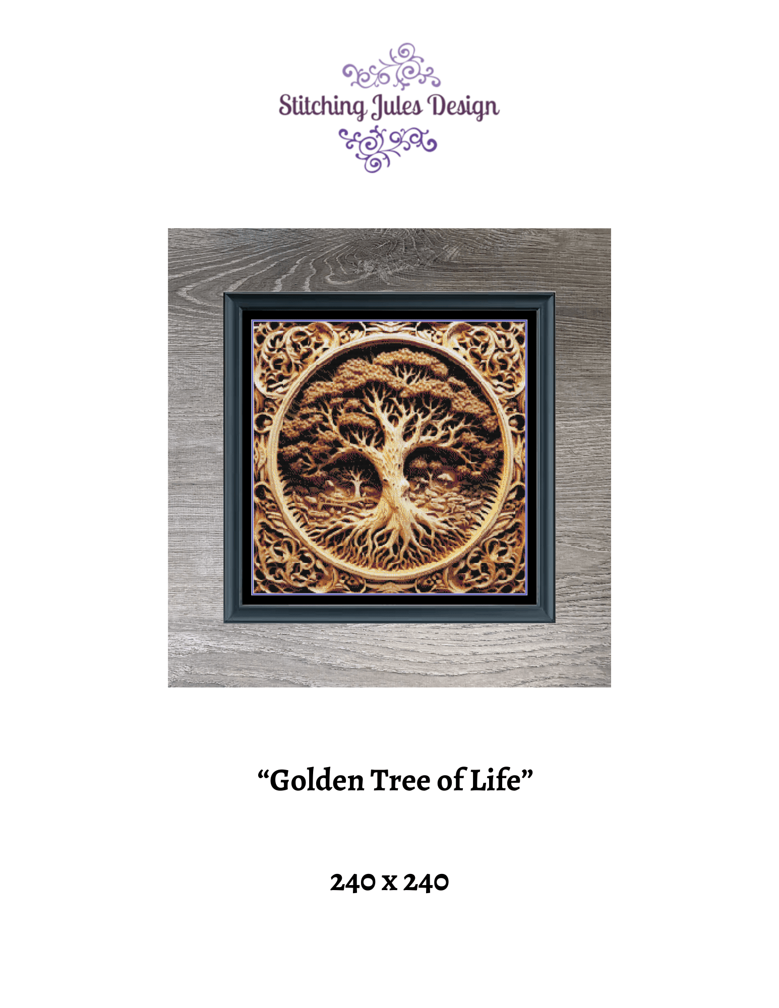 Stitching Jules Design Cross Stitch Pattern Golden Tree Of Life Counted Cross Stitch Pattern | Yggdrasil World Tree | Full Coverage | Instant Download PDF