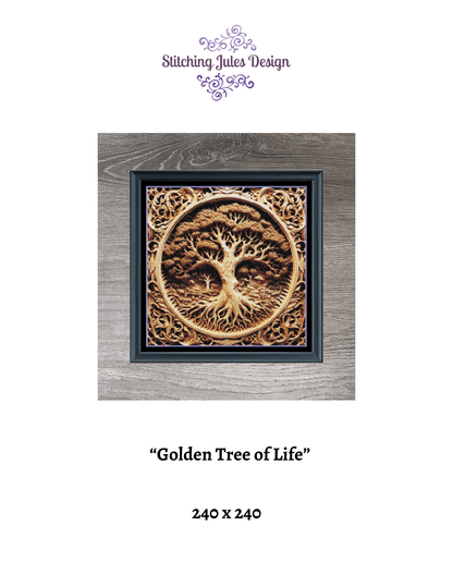 Stitching Jules Design Cross Stitch Pattern Golden Tree Of Life Counted Cross Stitch Pattern | Yggdrasil World Tree | Full Coverage | Instant Download PDF