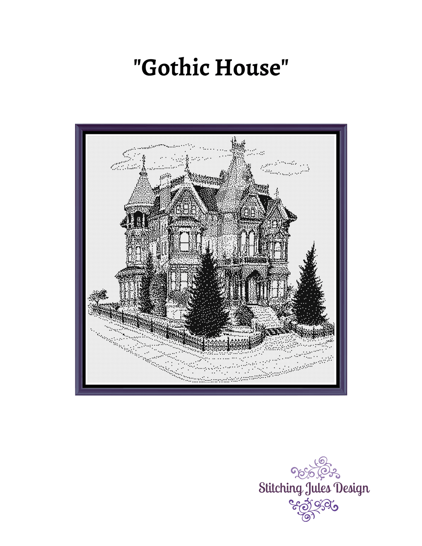 Stitching Jules Design Cross Stitch Pattern Gothic House Cross Stitch Pattern | Blackwork Cross Stitch Pattern | Physical And Digital PDF Download Pattern Options
