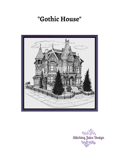 Stitching Jules Design Cross Stitch Pattern Gothic House Cross Stitch Pattern | Blackwork Cross Stitch Pattern | Physical And Digital PDF Download Pattern Options